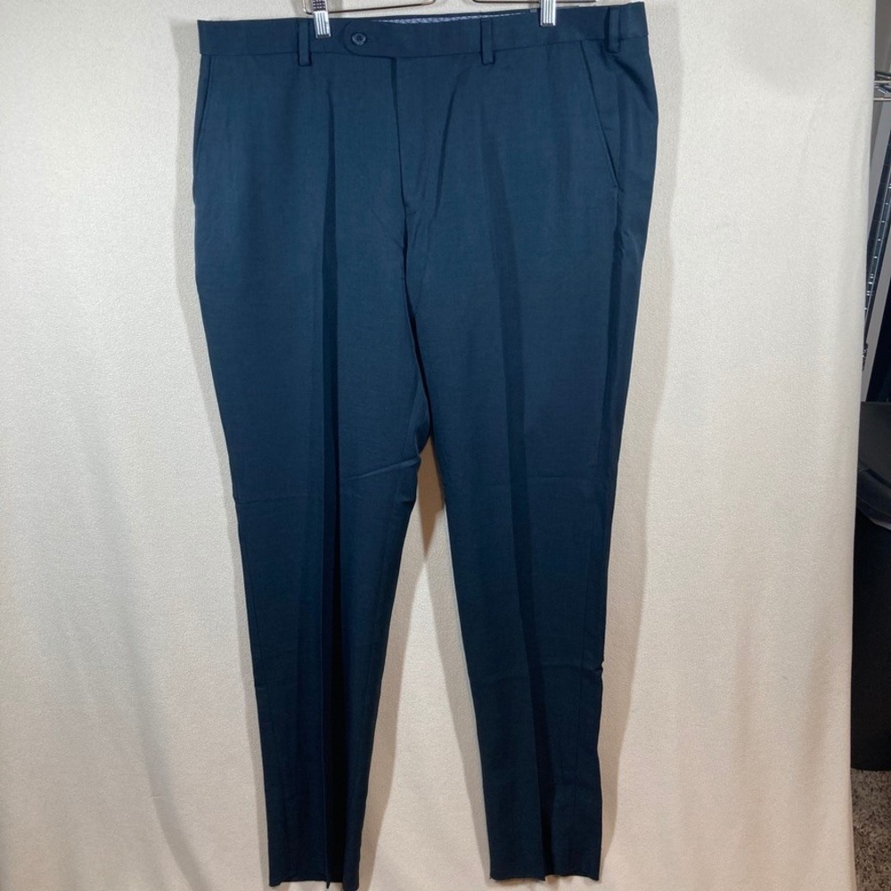 J. Braxx Men's‎ Flex Waist Barris Dress Pant 42 Navy Unfinished Hem Trouser